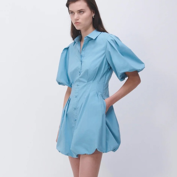 Cleo Balloon Mini Dress- Blue Balloon Mini Shirt Dress! - Picture 5 of 11
